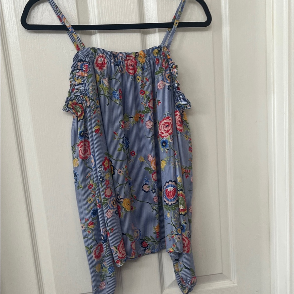 Tacera Blue Floral Women's Top